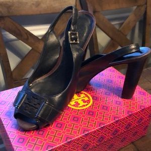 Tory Burch Black heeled wooden sandals